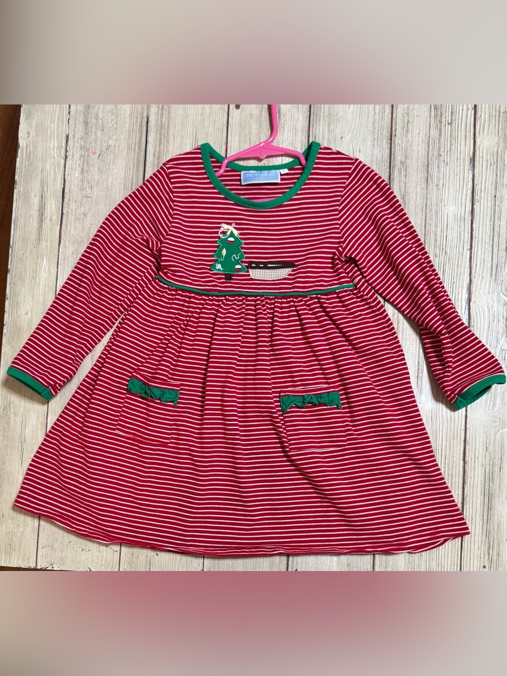 Trotter St Kids Bayou Christmas dress size 5 girls pirogue fishing boutique red